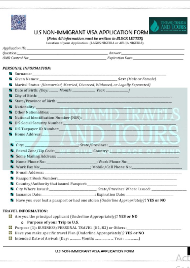 Copy of US Application & Appointment Form